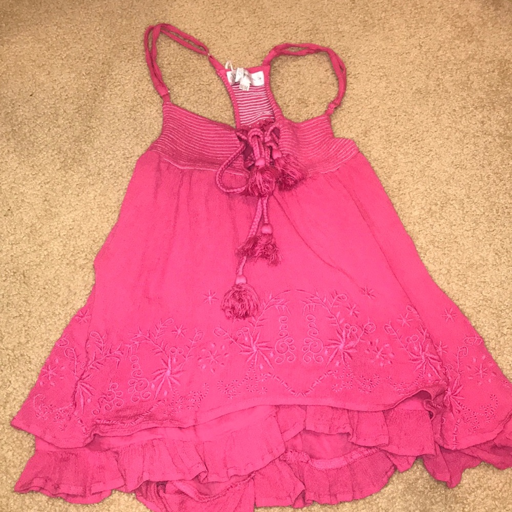 Hot pink floral embroidered tank
